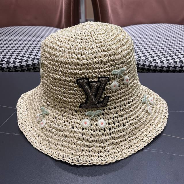 Louis Vuitton 2025 New Arrival Cute Cherry Straw-Woven Sun Hat For Women, Summer