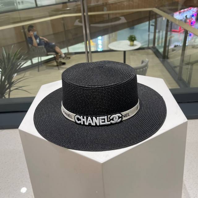 Chanel Flat-Top Straw Hat, Head Circumference 57 Cm