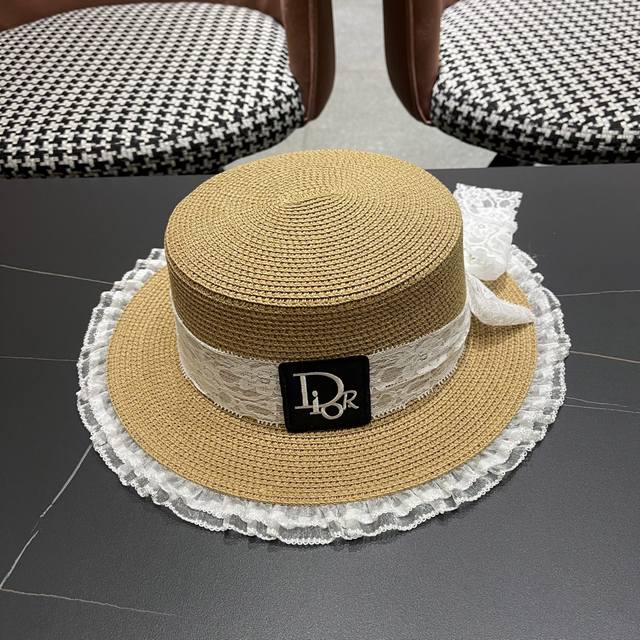 Dior Long Bow Lace Straw Hat For Women, Beach Vacation Sun Hat, Gucci Seasonal O