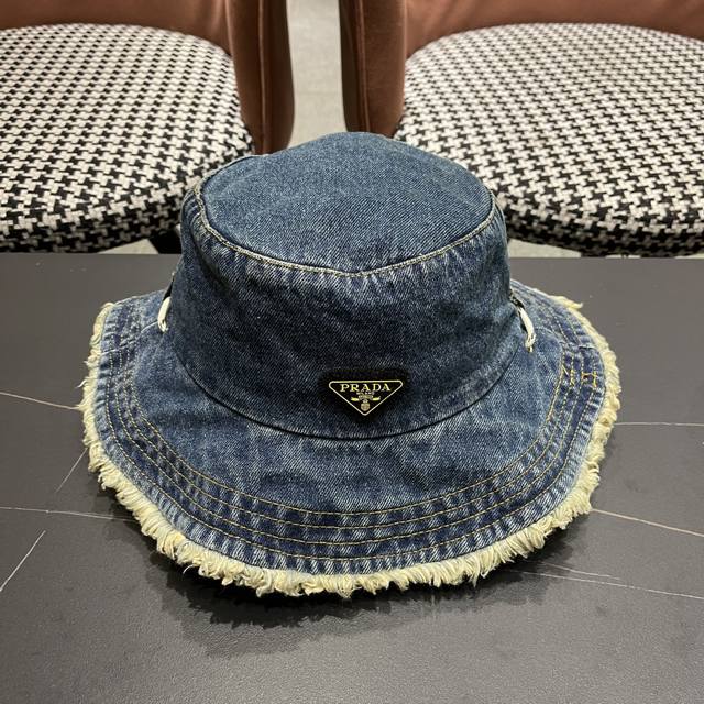 Prada Prada Trendy Korean-Style Denim Hat With Frayed Edges, Simple Fisherman's
