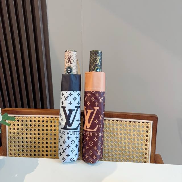 Louis Vuitton Logo-Embossed Three-Fold Automatic Folding Umbrella With New Coati