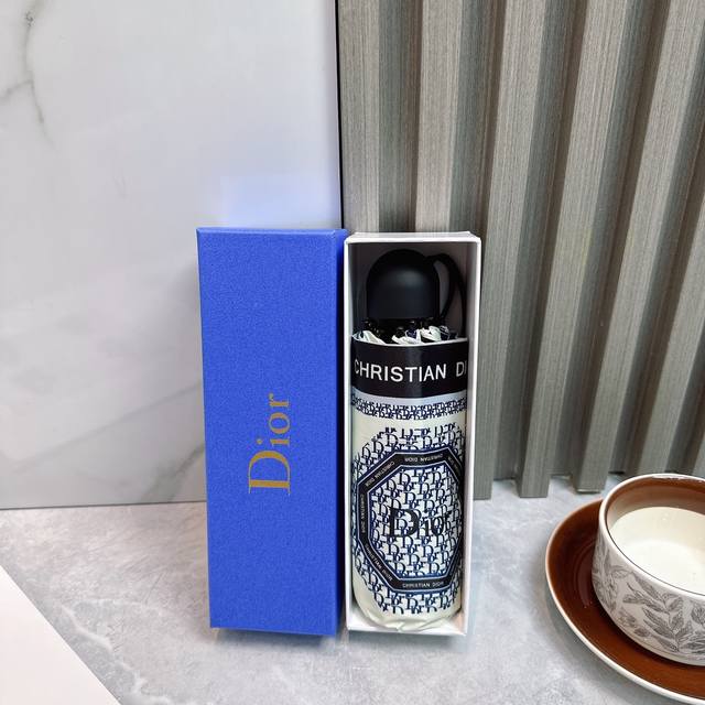 Dior Dior New Vintage Pattern Five-Fold Manual Opening Rain Umbrella Black Inner