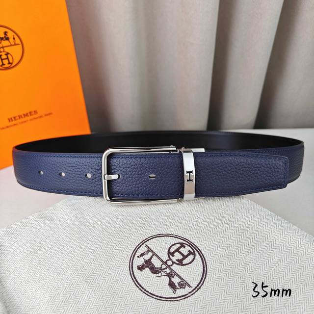 Herm S Herm S Needle Buckle Belt, Top-Quality Imported Full-Grain Leather, Black