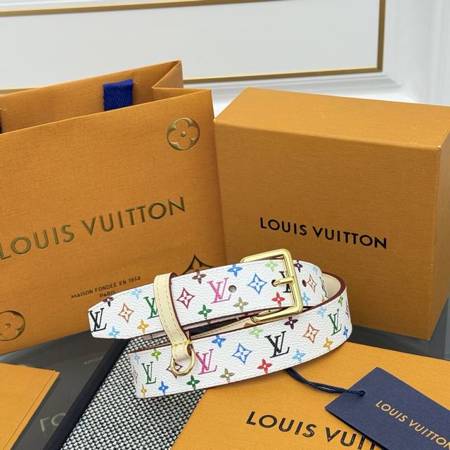 Takashi Murakami Tri-Color Lv Belt, Classic Monogram Pattern Reimagined, Vibrant