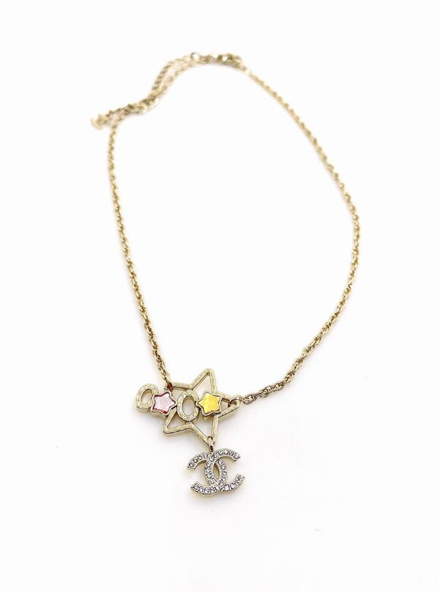 Ch*Nel New Arrival Color Diamond Five-Pointed Star Necklace, Zp Brass Material