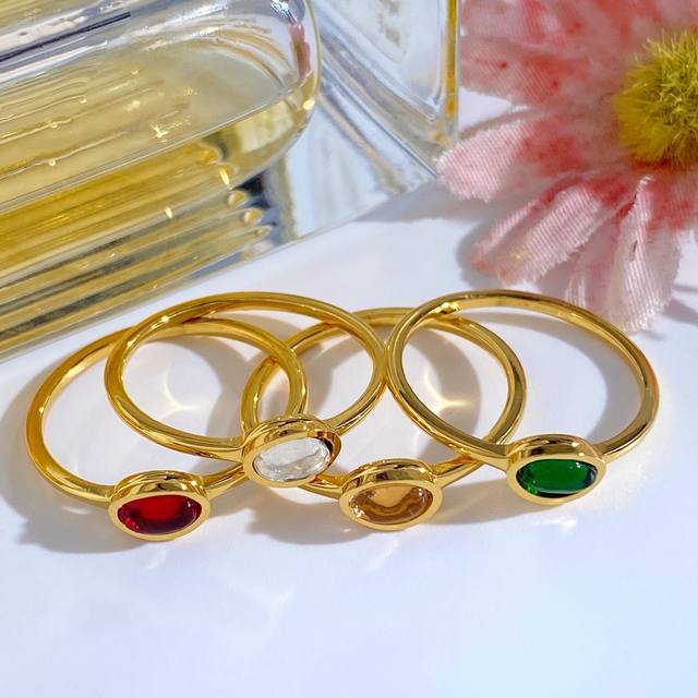 No Label Korean-Style Ins-Inspired Simple Fashionable Versatile Oval Gemstone Di