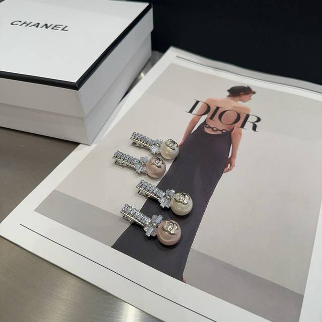 With Packaging Box Pair Chanel Chanel's Latest Small Diamond Bangs Clip. Super C