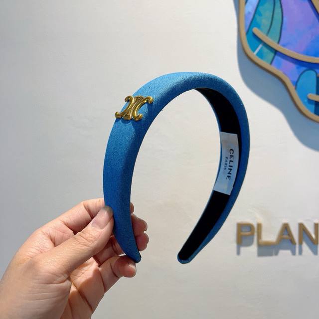 With Packaging Celine Vintage Denim Fabric Viral Hit Hairband, Summer Wide-Brimm
