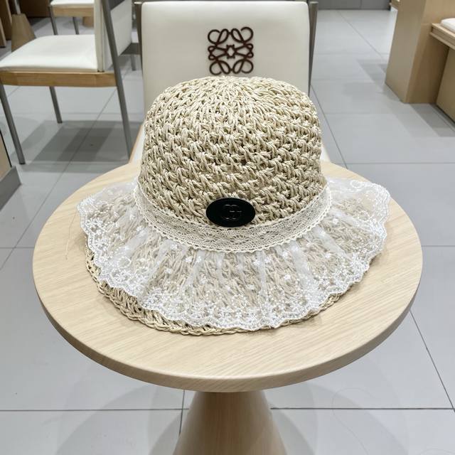 Gucci Summer 2025 New Beach Hat For Women, Lace Woven Sun Hat For Summer,