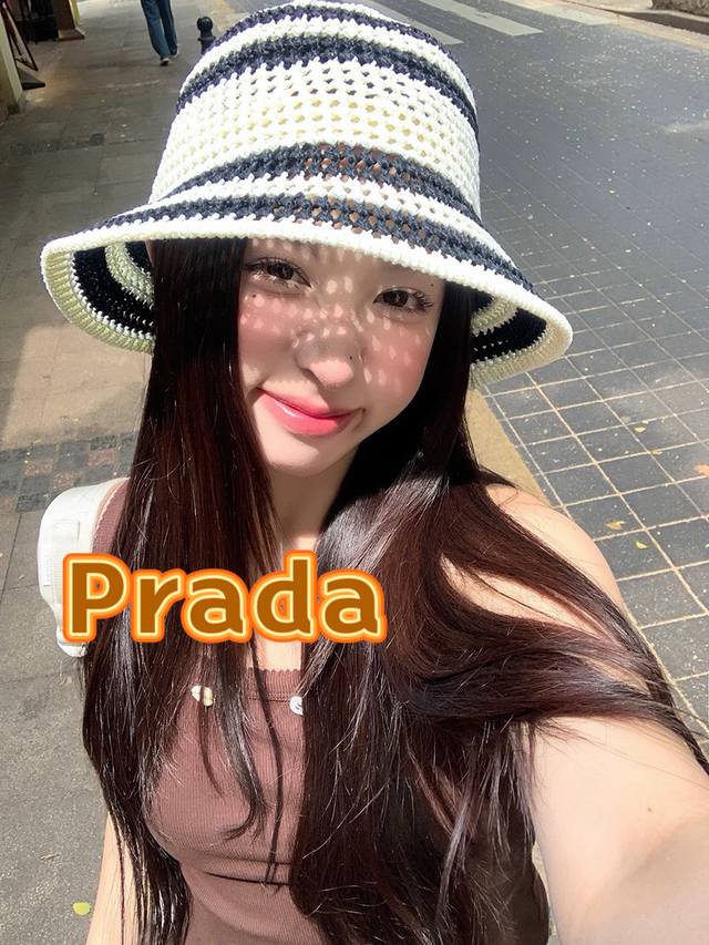 Prada Casual Fashion Sun Hat For Summer, Large Head Circumference, Face-Slimming