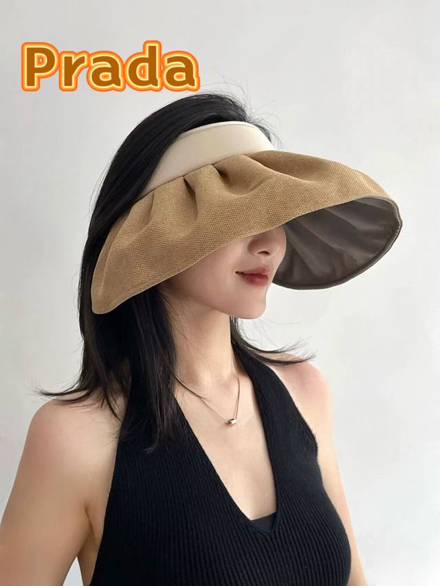 Prada Large-Brimmed Shell Hat Summer Double-Layer Sun Hat With Open Top, Foldabl