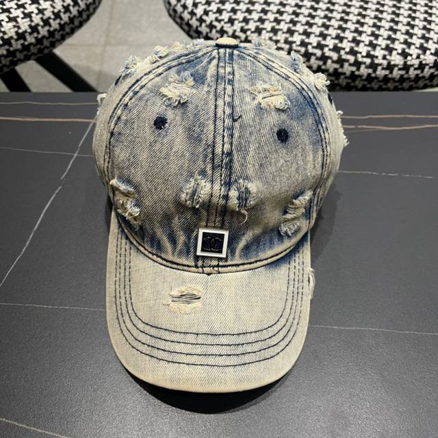 Chanel 2025 New Arrival Mini Chanel-Style Distressed Denim Baseball Cap, Classic