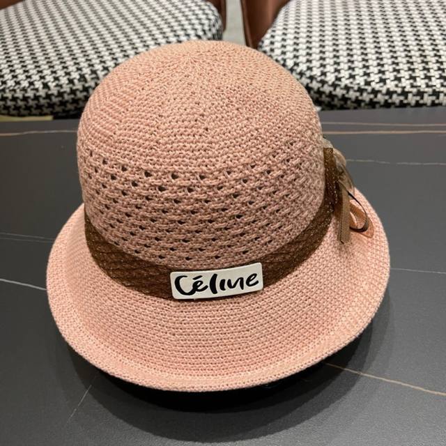 Celine 2025 New Arrival, High-End Minimalist Ribbon Flower Straw Hat, Perfect Fo