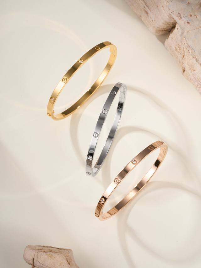 Narrow Six-Diamond Love Bracelet With Thick Gold Electroplating This Bracelet Ha