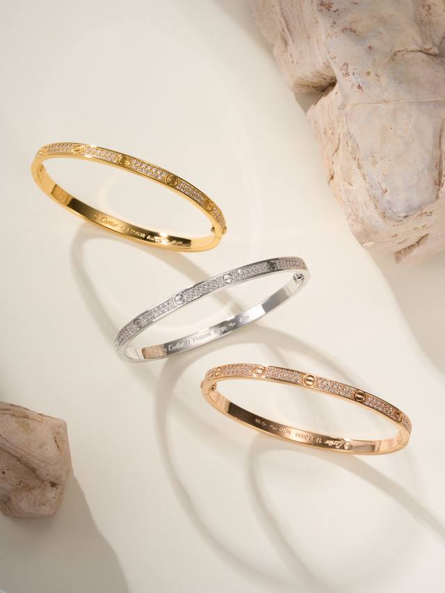 Classic Narrow Star-Studded Love Bracelet. The Wax-Set Diamond Effect Has A Norm