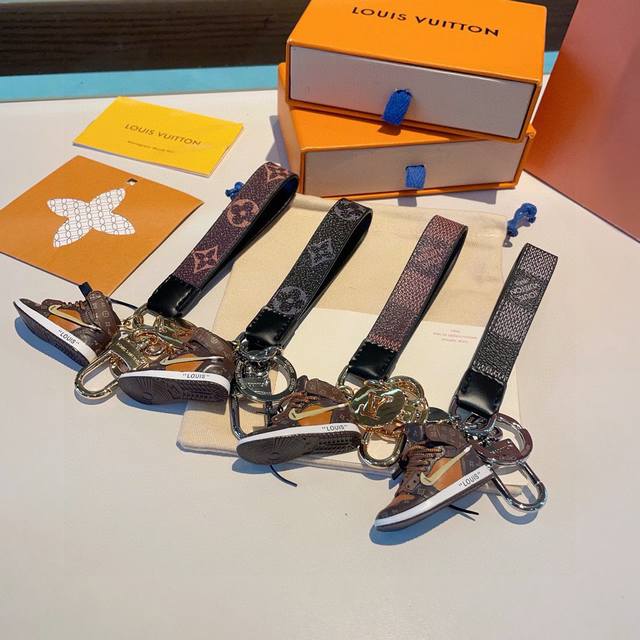 Lv Classic Monogram Checkered Pattern Keyring. Keyring Collaboration With Nike M