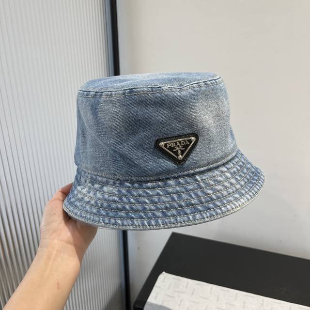 Prada Denim Fisherman's Hat, Head Circumference 57Cm