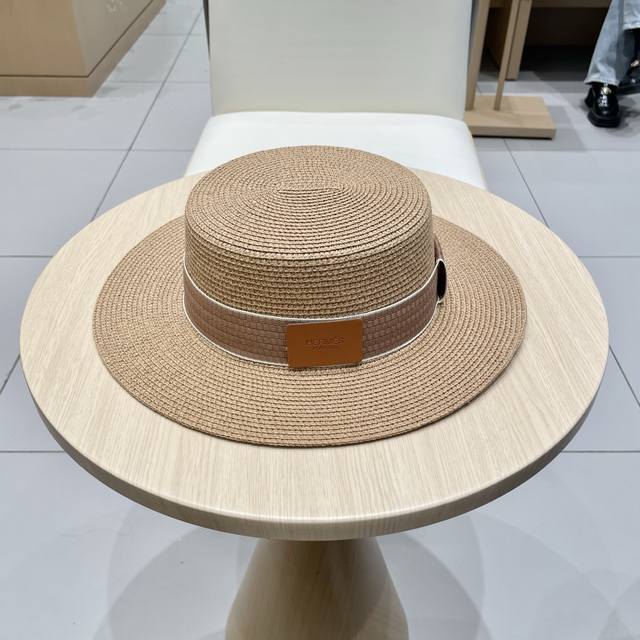 Herm S New Straw Hat, Flat-Top Ceremonial Hat, Head Circumference 57Cm
