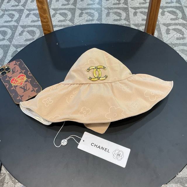 Chanel Chanel Open-Top Wide-Brimmed Sun Hat With Ponytail Loop, Wide Brim Flatte