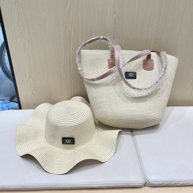 Dior Tote Straw Hat Bag Aba Set For Women, 2025 New Trendy Forest-Style Straw Wo