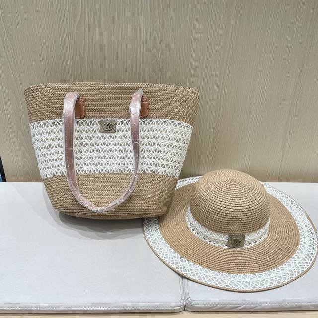 Gucci 2025 New Two-Piece Retro Tote Bag Set For Women, Summer Forest-Style Woven