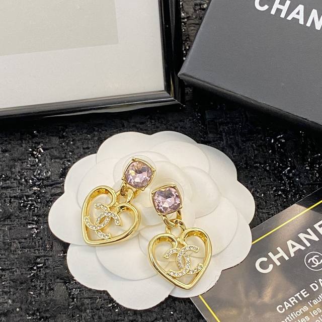Chanel Earring Best-Selling New Arrivals - Zp Chan 23 Pink Crystal Heart Earring