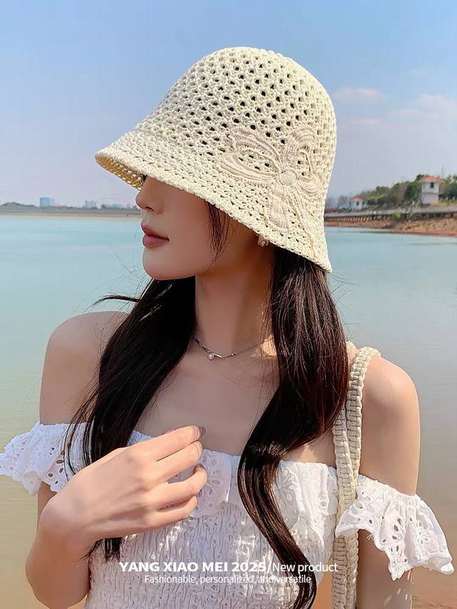 Dior Versatile Face-Flattering Bucket Hat For Women With Sweet Butterfly Bow Sum