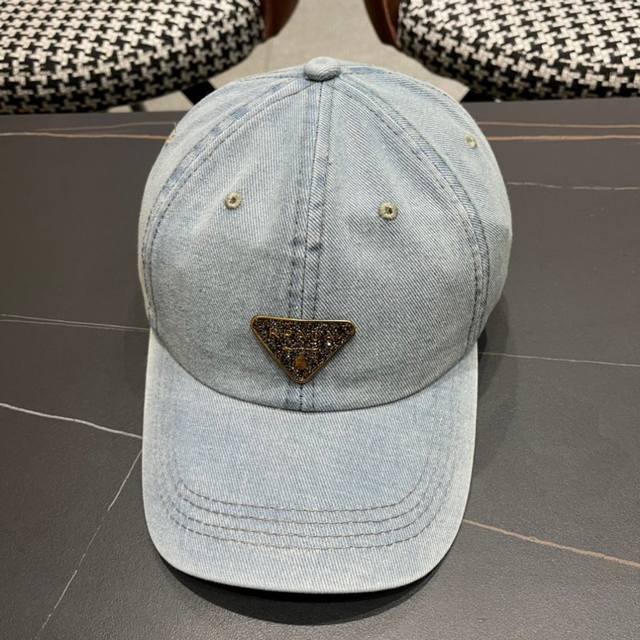 Prada New Classic Triangle Logo Denim Baseball Cap, Perfect For Daily Use. Perfe