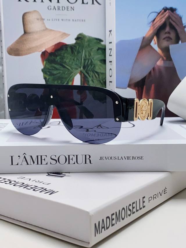 Versace Sunglasses One-Piece Men's Protective Sunglasses Retro Large Frame Sungl