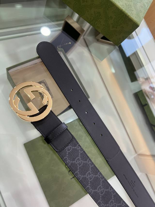 Gucci Men's Dark Canvas Double G Metal Buckle Printed Belt, Ultra-Fashionable An