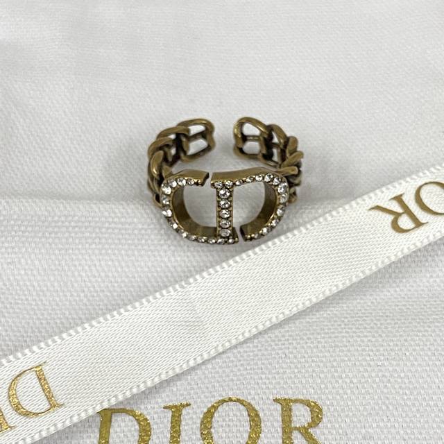 Dior New Arrival Ring Dior Crystal Cd Antique Brass Ring Super Retro Classic, Un