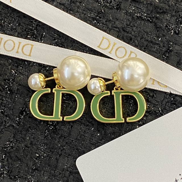Dior Earring Studs - Hot-Selling Styles Now Available! Double Pearl Green Drip-S
