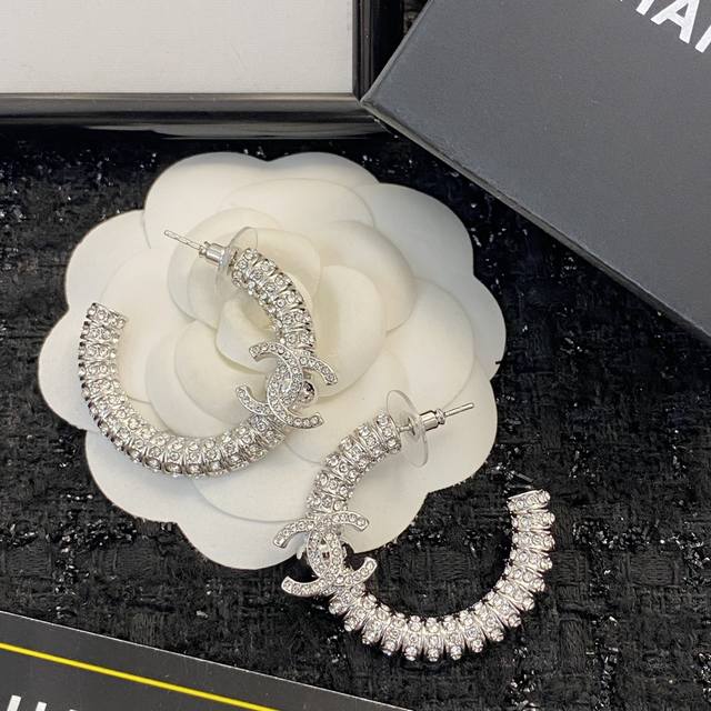 Chanel Earring Bestsellers Now Available! Chan 23 Crystal Double C Hoop Stud Ear