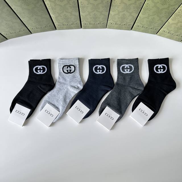 Special Packaging Gucci New Arrival Mid-Length Pile Socks! One Box Contains Five