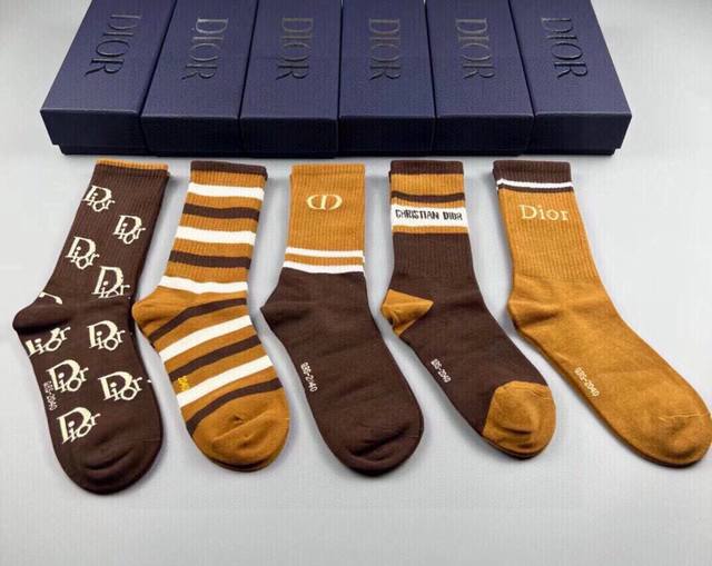 Special Dior Dior New Women's High-Top Socks, 5 Pairs Per Box. Made Of 100% Cott