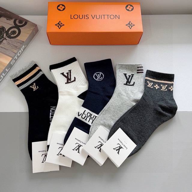 Packaging: 5 Pairs Per Box. Lv Louis Vuitton Ultra-Popular Small Item, 100% Cott