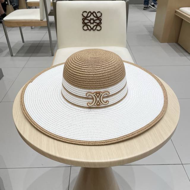 Celine New Arrival Straw Hat, Round-Top Ceremonial Hat, Head Circumference 57Cm