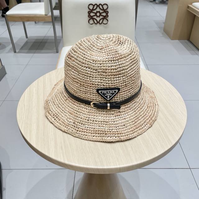 Prada 2025 New Arrival Raffia Straw Hat, Hand-Crocheted, Limited Edition, Meticu