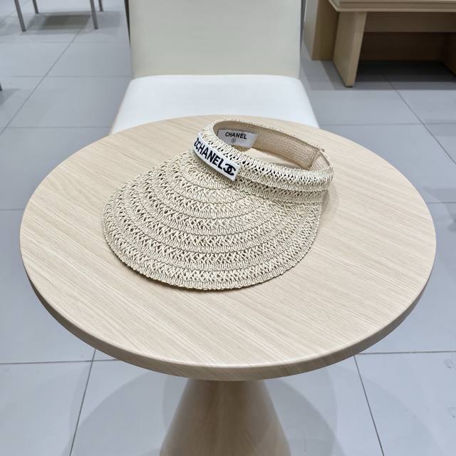 Chanel Open-Top Straw Hat With Perforated Design, Perfect For Summer Beach Sun P