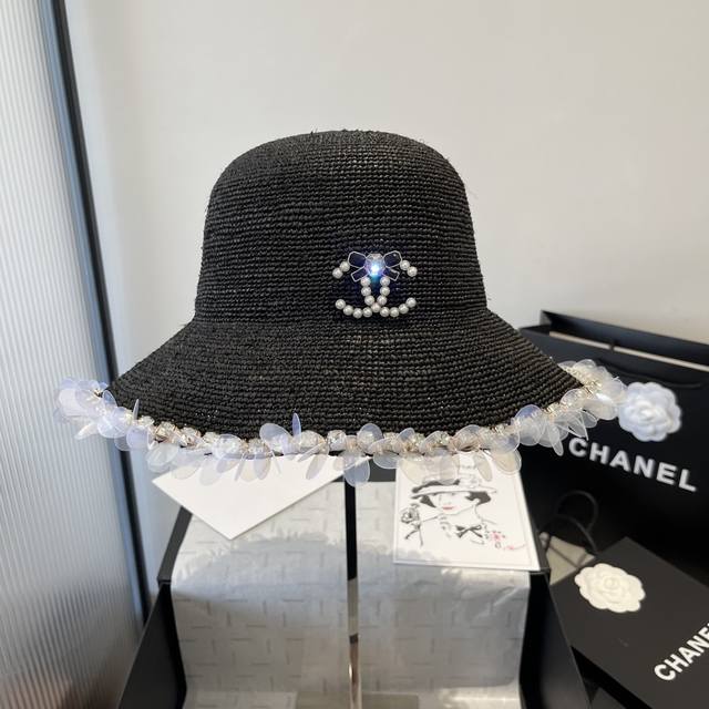 Chanel Raffia Straw Hat, Hand-Crocheted, High-End Custom-Made, Head Circumferenc