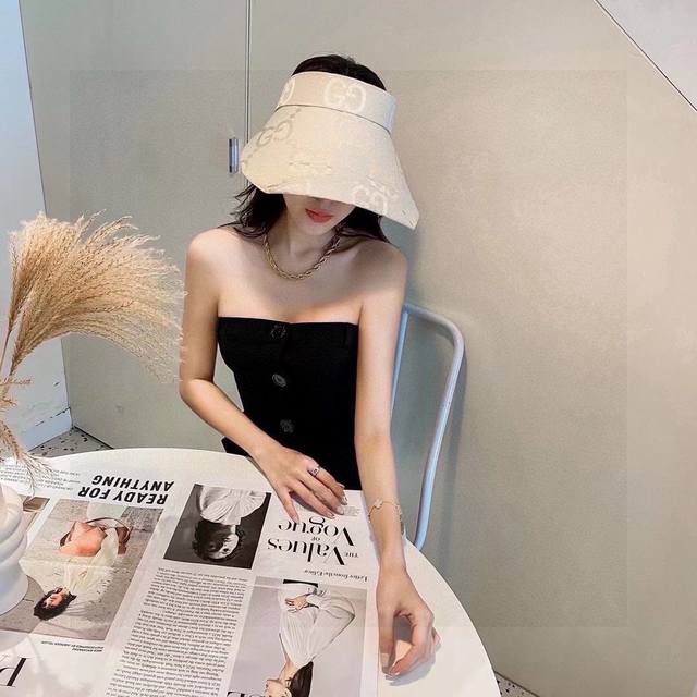 Spring/Summer New Large G Foldable Open-Top Sun Hat White, Khaki, Blue