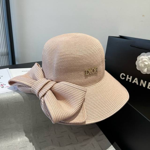 Dior New Butterfly Bow Straw Hat, Head Circumference 57 Cm,