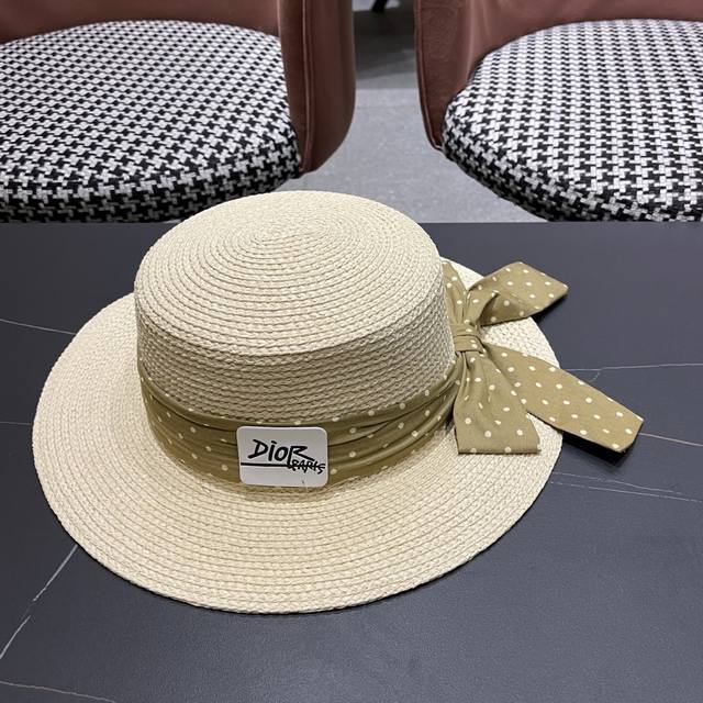 Dior 2025 Straw Hat Summer Sun Hat For Women, Woven Straw Hat, Sun-Protective, B