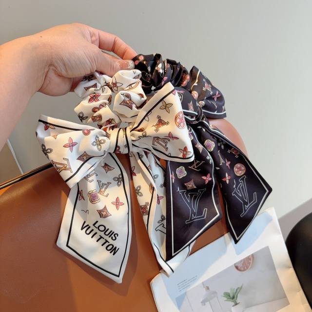 With Packaging Lv Louis Vuitton Letter Ribbon Ponytail Hair Tie With Bow, High-Q