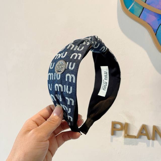 With Packaging Miu Miu New Sweet Letter Handmade Denim Hairband, Girly And Simpl