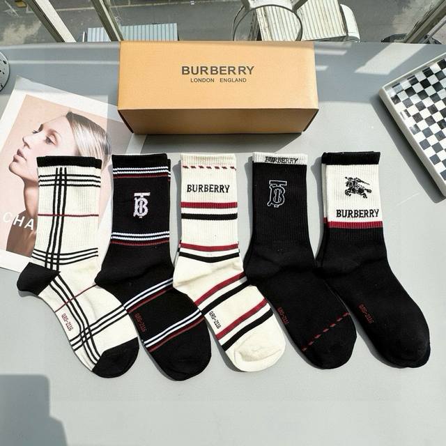 With Packaging One Box Of Five Pairs Burberry Latest Embroidered Tb Socks, Same