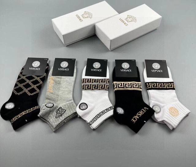 Special Versace New Men's Socks, 5 Pairs Per Box, Made From 100% Cotton, Ultra-S
