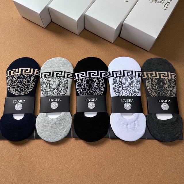 Special Versace New Men's Invisible Boat Socks One Box Of Five Pairs, Made Of 10
