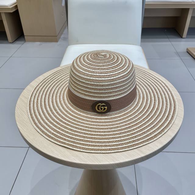 Gucci New Arrival Straw Hat, Wide-Brimmed Sun Hat With Uv Protection, Head Circu