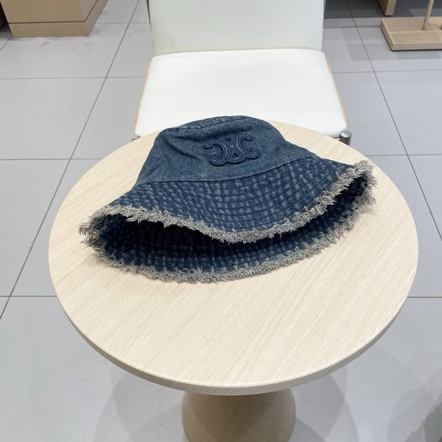 Celine New Vintage Arc De Triomphe Denim Faded Hem Fisherman's Hat Baseball Cap